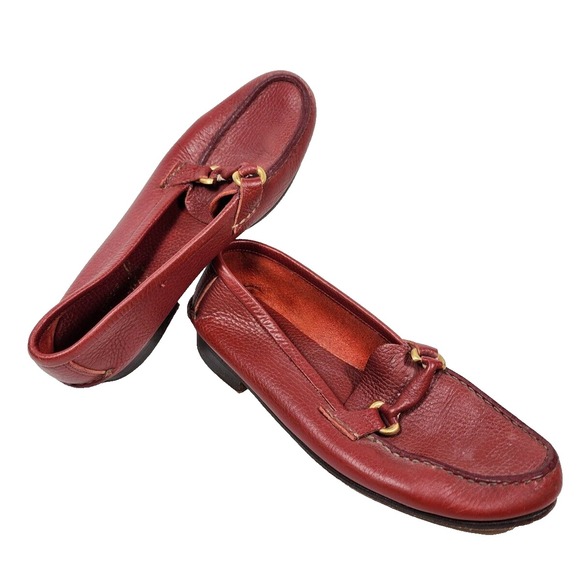 Guido‎ Mocasines Size 9 Red Slip On Loafers Leather Argentina Moccasins Buckles